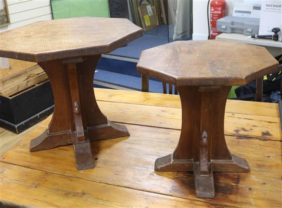 Two Mouseman oak occasional tables W.56cm and 41cm